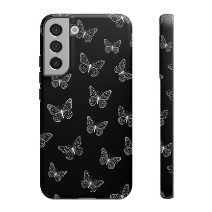 White Butterfly Pattern Phone Case – Dark Aesthetic Monochrome Tough Cover