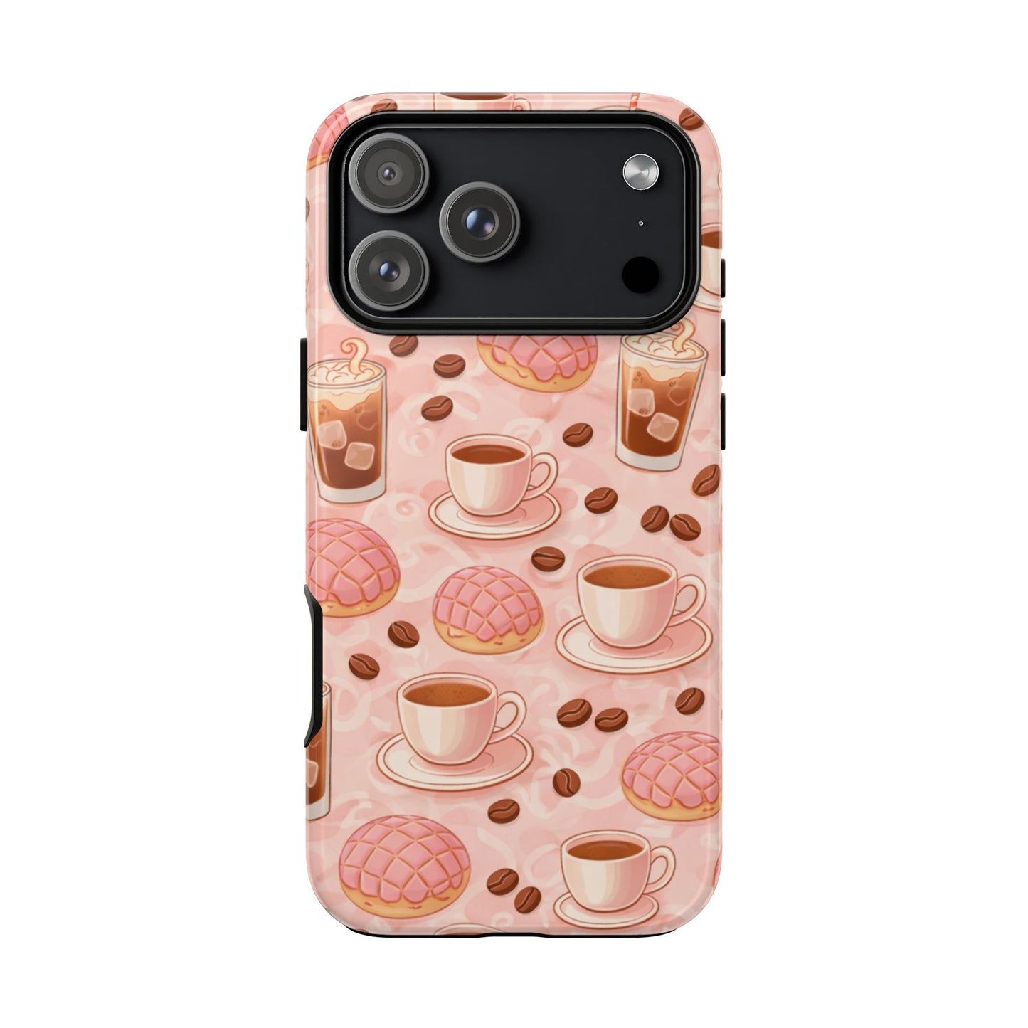 Cute Coffee & Pink Concha Phone Case – Coffee Lover Aesthetic Latte Pattern Tough Case