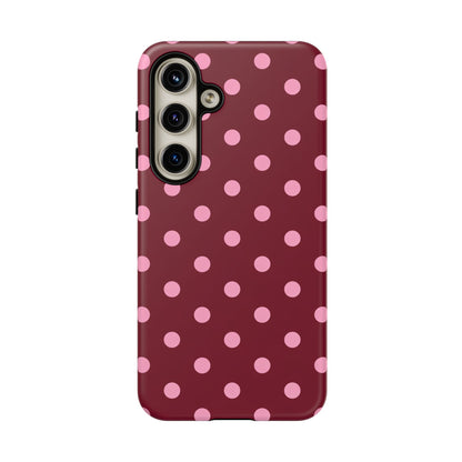 Pink Polka Dot Phone Case – Cute Aesthetic Tough Protective Phone Cover for Iphone, Samsung Galaxy and Pixel