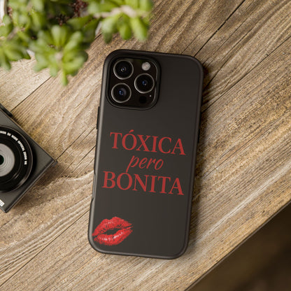 Toxica Pero Bonita Phone Case, Latina Quote Case, Red Lips Aesthetic, Spanish Saying Case, Trendy Tough Cover