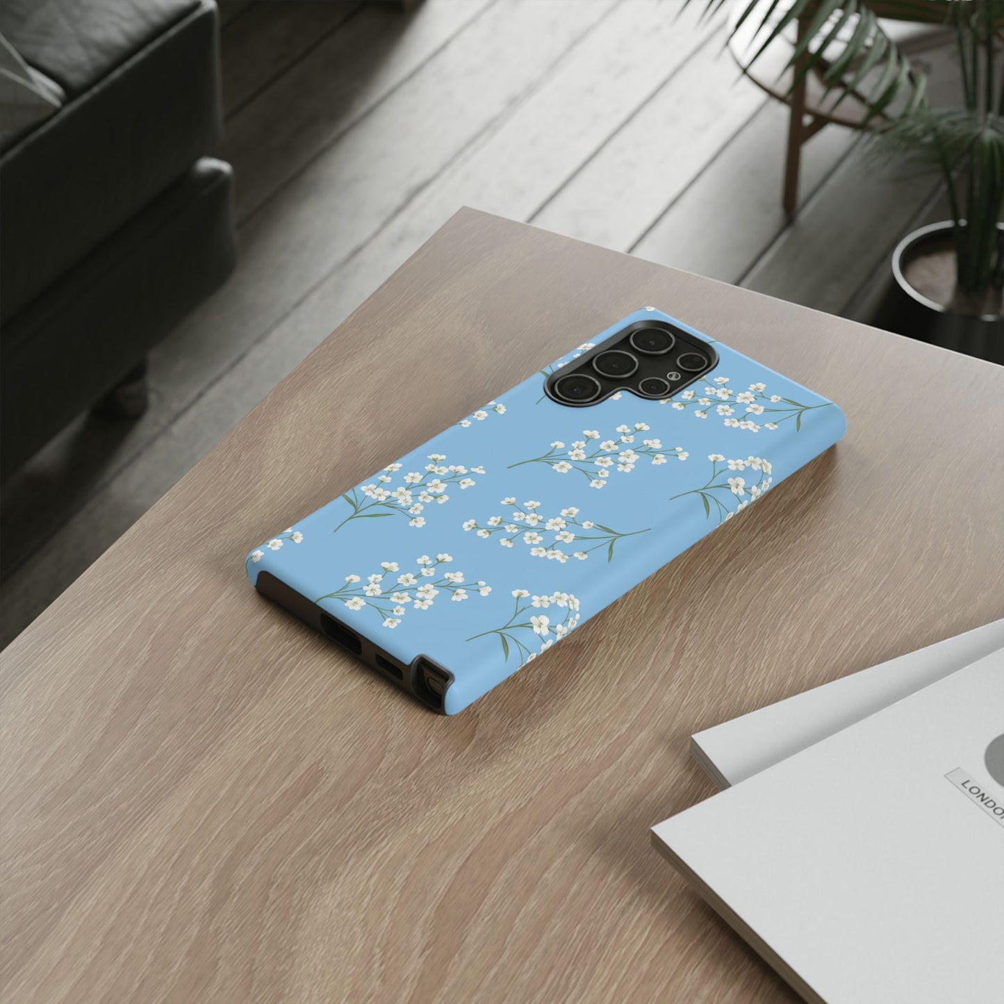 Baby’s Breath Floral Phone Case – Blue Minimal Flower Aesthetic Tough Case