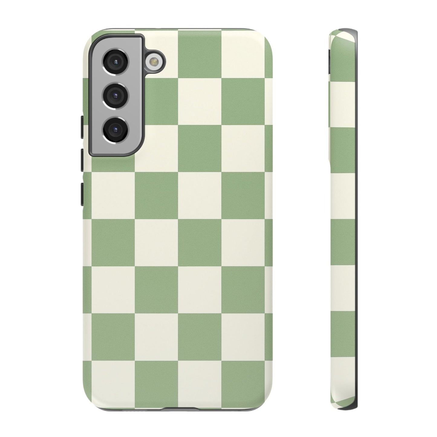 Sage Green Checkerboard Phone Case | Minimal Aesthetic Checkered iPhone & Samsung Tough Case