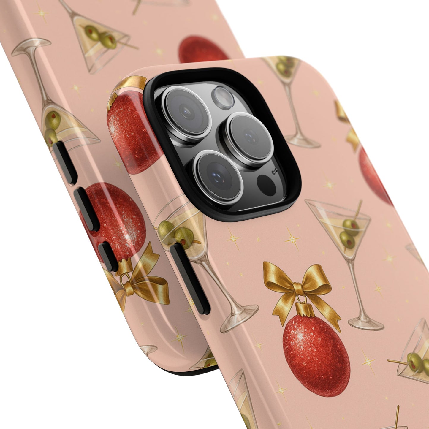 Cocktail Ornament Phone Case – Pink Martini & Cherry Pattern | Glossy or Matte for Iphone, Samsung Galaxy and Pixel