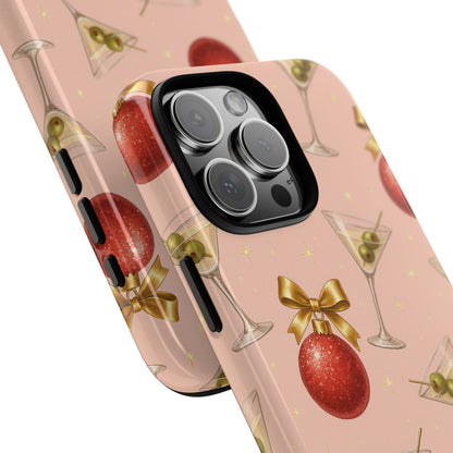 Cocktail Ornament Phone Case – Pink Martini & Cherry Pattern | Glossy or Matte for Iphone, Samsung Galaxy and Pixel