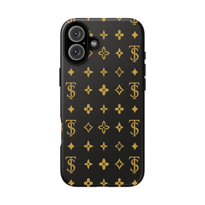 Gold Monogram Pattern Tough Phone Case | Black & Gold Luxury Design for Iphone, Samsung Galaxy and Pixel