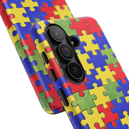 Colorful Puzzle Phone Case, Autism Awareness Jigsaw Design, Tough Protective Case, iPhone & Samsung Case, Vibrant Puzzle Pattern