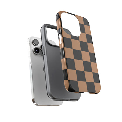 Brown Checkered Phone Case | Aesthetic Checkerboard iPhone & Samsung Tough Case