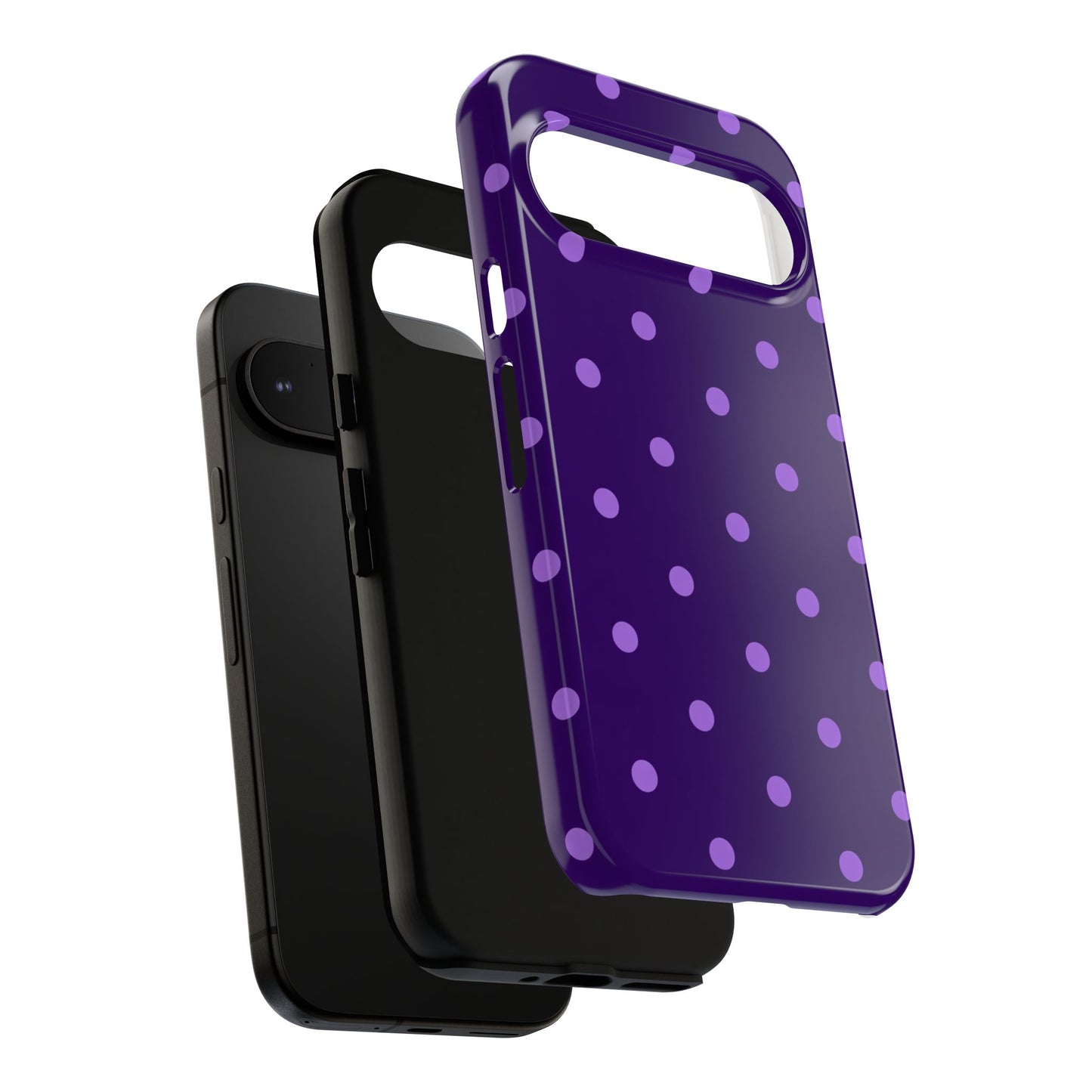 Purple Polka Dot Tough Phone Case – Cute Stylish Durable Protective Cover for Iphone, Samsung Galaxy and Pixel