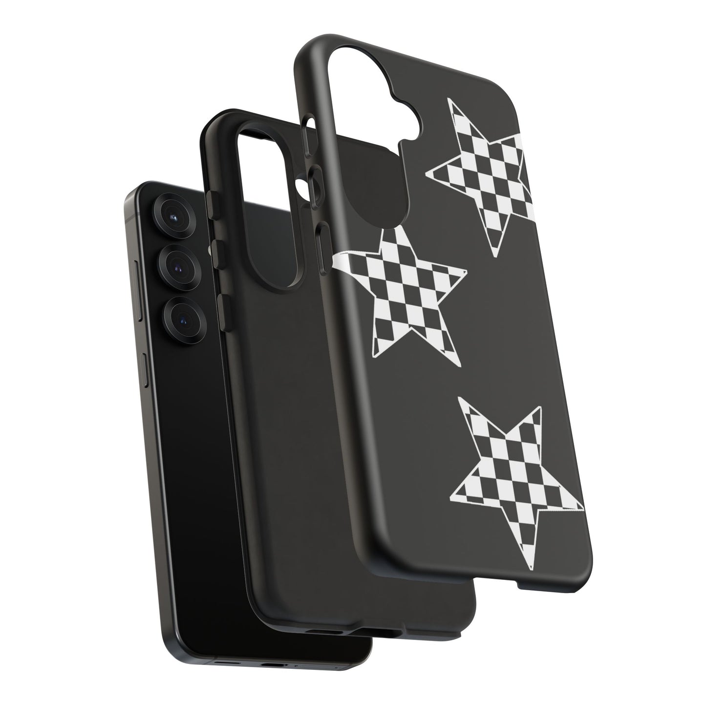 Checkered Star Tough Phone Case – Black Retro Graphic Protective Cover for Iphone, Samsung Galaxy and Pixel
