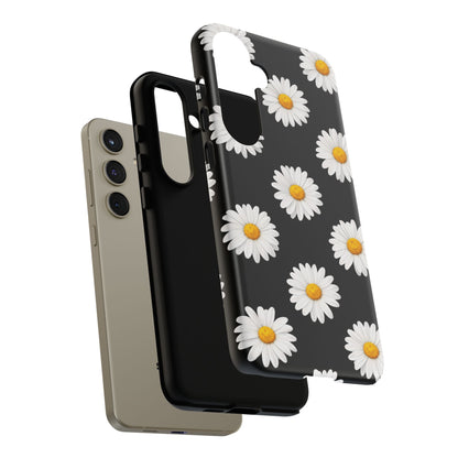 Black Daisy Floral Tough Phone Case – Cute Protective Cover for Iphone, Samsung Galaxy and Pixel