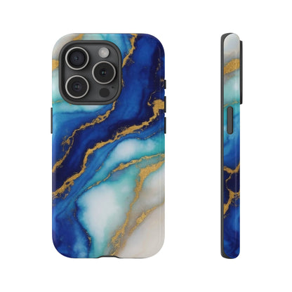 Blue & Gold Marble Phone Case – Luxury Resin Art Tough Case (iPhone, Samsung, Pixel)