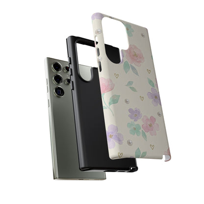 Pastel Floral Phone Case – Coquette Watercolor Flower Hearts Tough Case (iPhone, Samsung, Pixel)