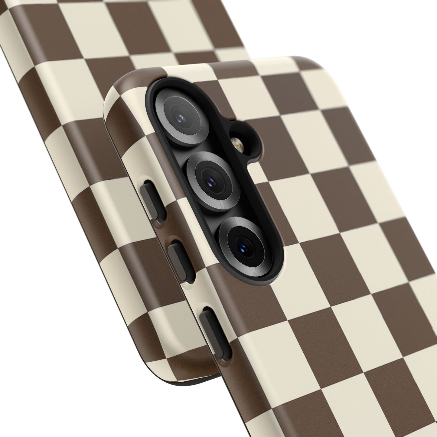 Mocha Checkerboard Phone Case | Neutral Aesthetic Checkered iPhone & Samsung Tough Case