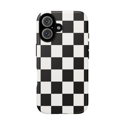 Black & White Checkerboard Phone Case – Classic Aesthetic Tough Protective Case