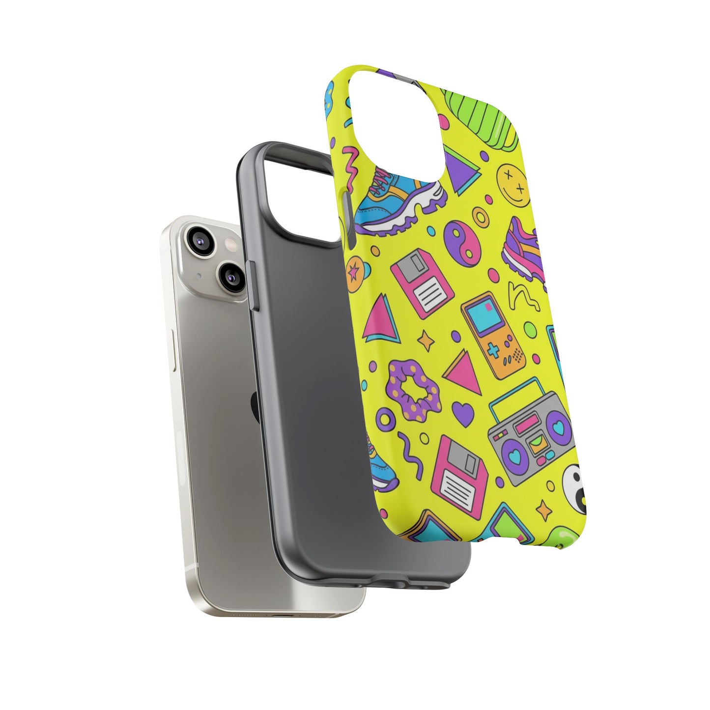 90s Retro Neon Phone Case – Y2K Nostalgia Colorful Icons Tough Protective Case