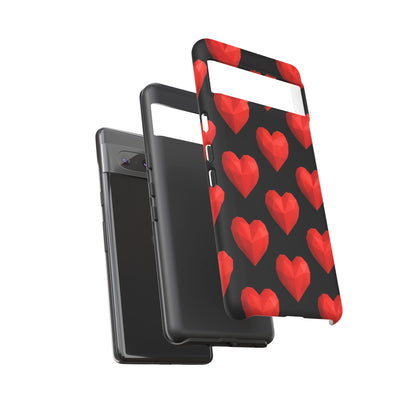 Red Heart Phone Case – Geometric Heart Pattern Tough Case (Black)