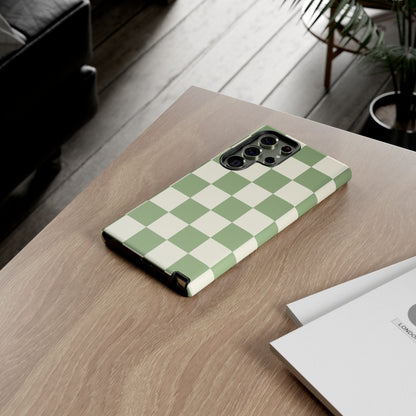 Sage Green Checkerboard Phone Case | Minimal Aesthetic Checkered iPhone & Samsung Tough Case