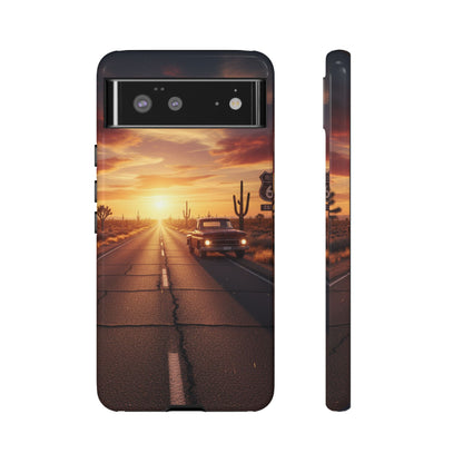 Route 66 Sunset Desert Highway Phone Case – Road Trip Travel Aesthetic Tough Case