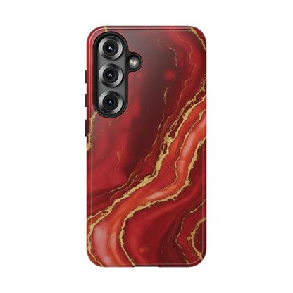 Red Agate Marble Phone Case with Gold Veins – Luxury Tough iPhone & Samsung Case