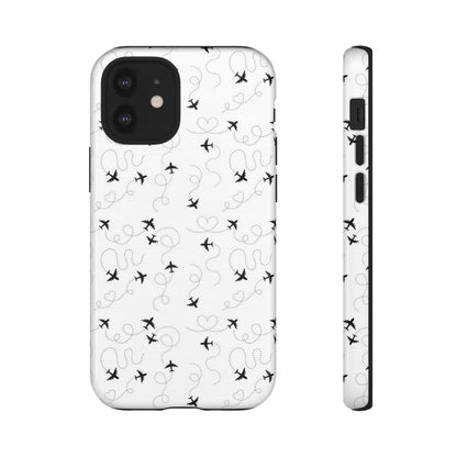 Minimal Paper Airplane Pattern Phone Case – Black White Aesthetic Tough Cover