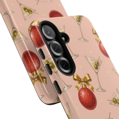 Cocktail Ornament Phone Case – Pink Martini & Cherry Pattern | Glossy or Matte for Iphone, Samsung Galaxy and Pixel