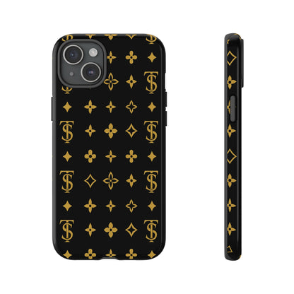 Gold Monogram Pattern Tough Phone Case | Black & Gold Luxury Design for Iphone, Samsung Galaxy and Pixel