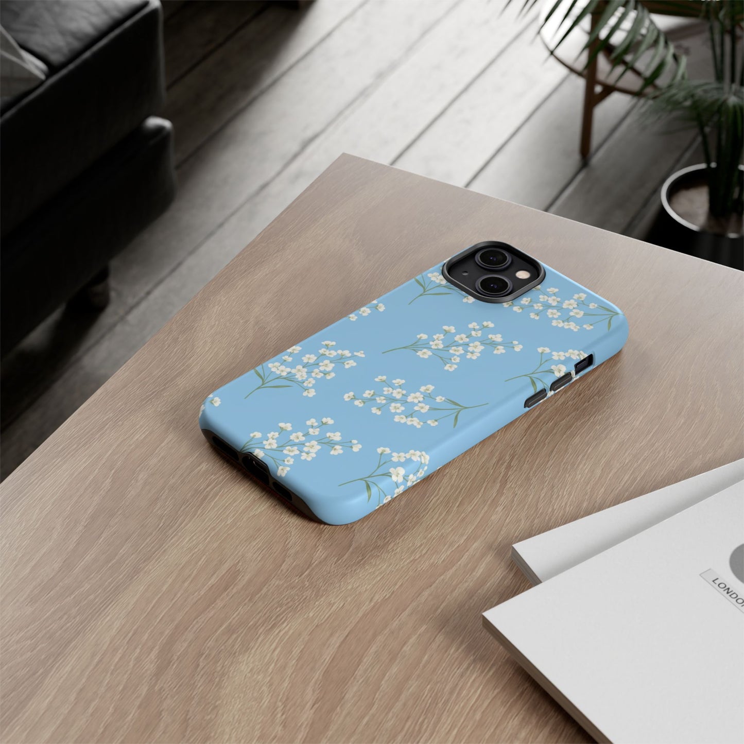 Baby’s Breath Floral Phone Case – Blue Minimal Flower Aesthetic Tough Case