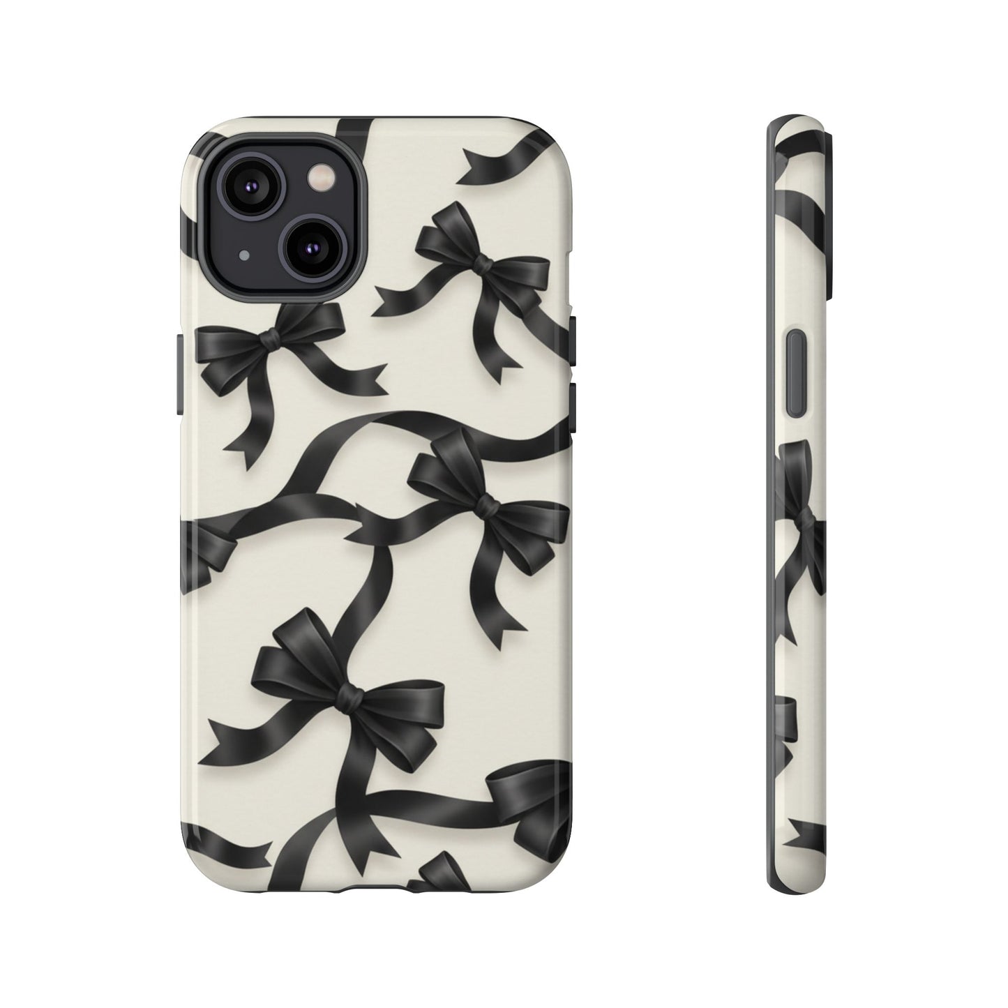 Black Ribbon Bow Phone Case, Minimal Bow Pattern Tough Protective Case