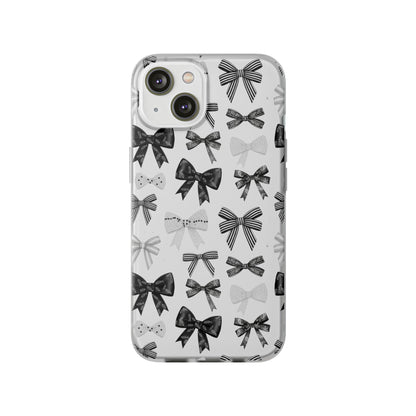 Black & White Bow Pattern Phone Case | Minimal Coquette Flexi Case