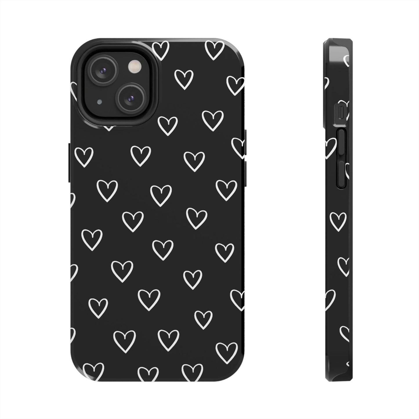 Doodle Heart Phone Case – Minimal Black & White Heart Pattern | Tough Protective Case