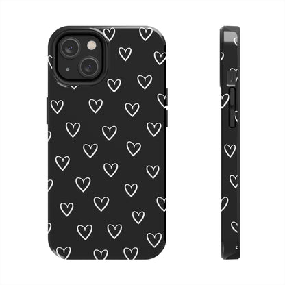Doodle Heart Phone Case – Minimal Black & White Heart Pattern | Tough Protective Case