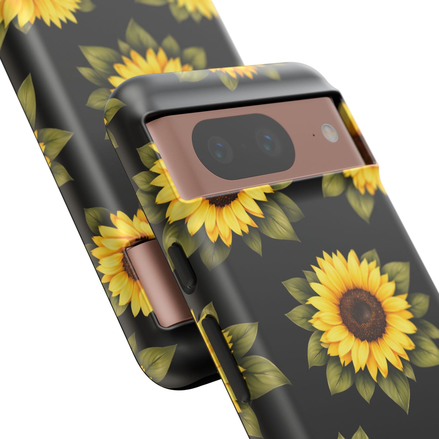 Sunflower Floral Tough Phone Case – Black Background Protective Cover for Iphone, Samsung Galaxy and Pixel