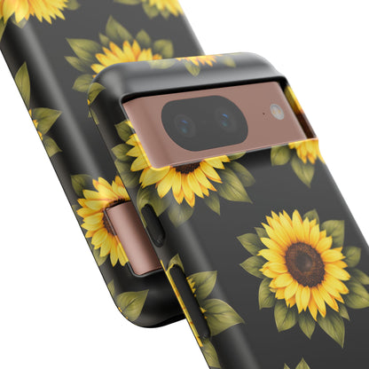 Sunflower Floral Tough Phone Case – Black Background Protective Cover for Iphone, Samsung Galaxy and Pixel
