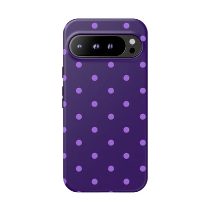 Purple Polka Dot Tough Phone Case – Cute Stylish Durable Protective Cover for Iphone, Samsung Galaxy and Pixel