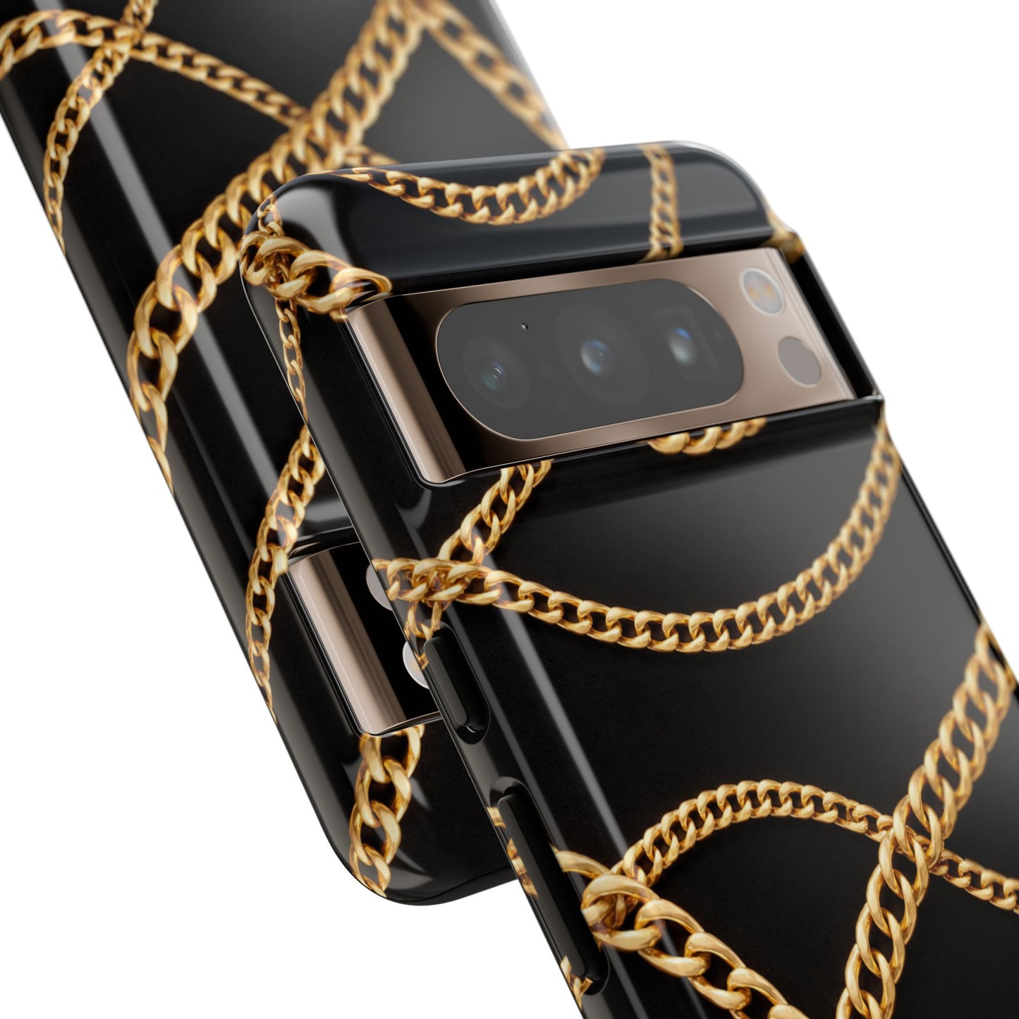 Luxury Gold Chain Phone Case – Black Designer Style Tough Protective Cover for Iphone, Samsung Galaxy and Pixel