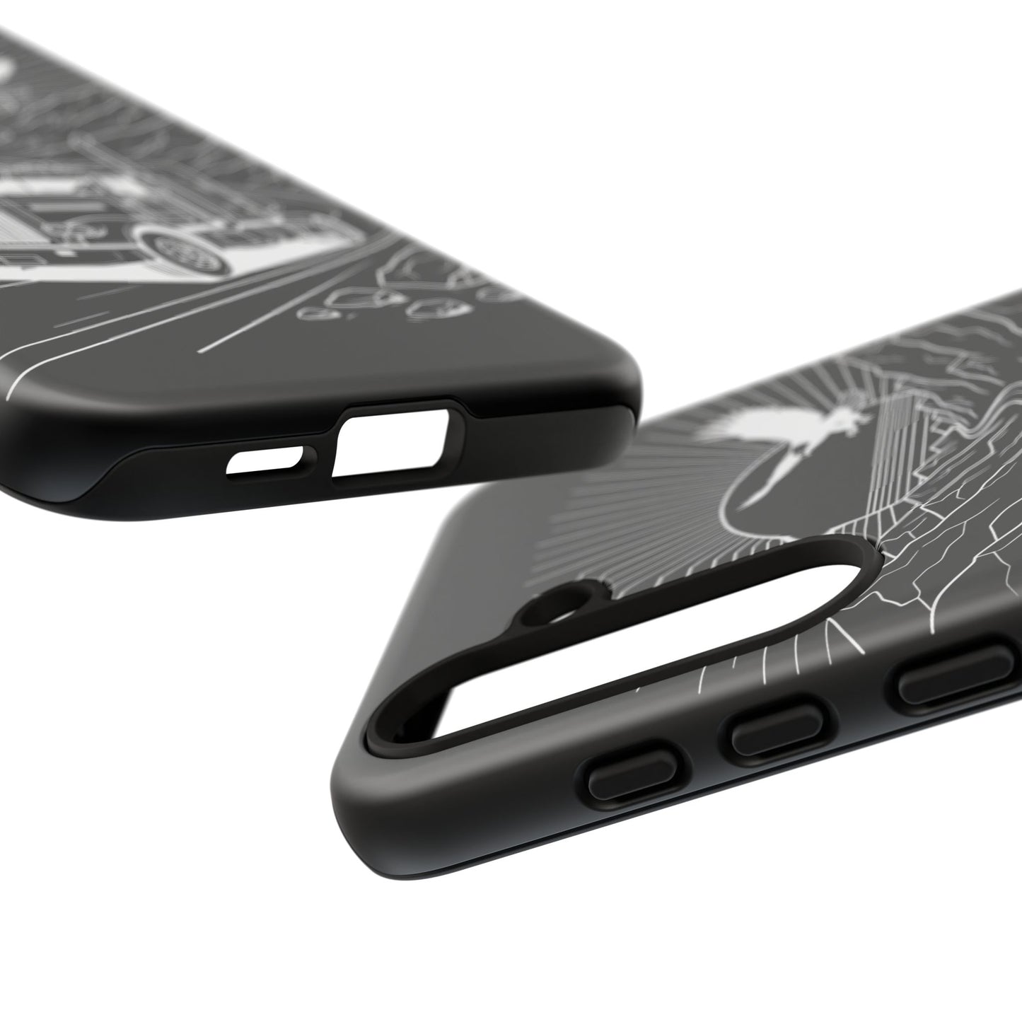 Trucker Highway Phone Case | Eagle & Mountain Line Art | Black Western Tough Case
