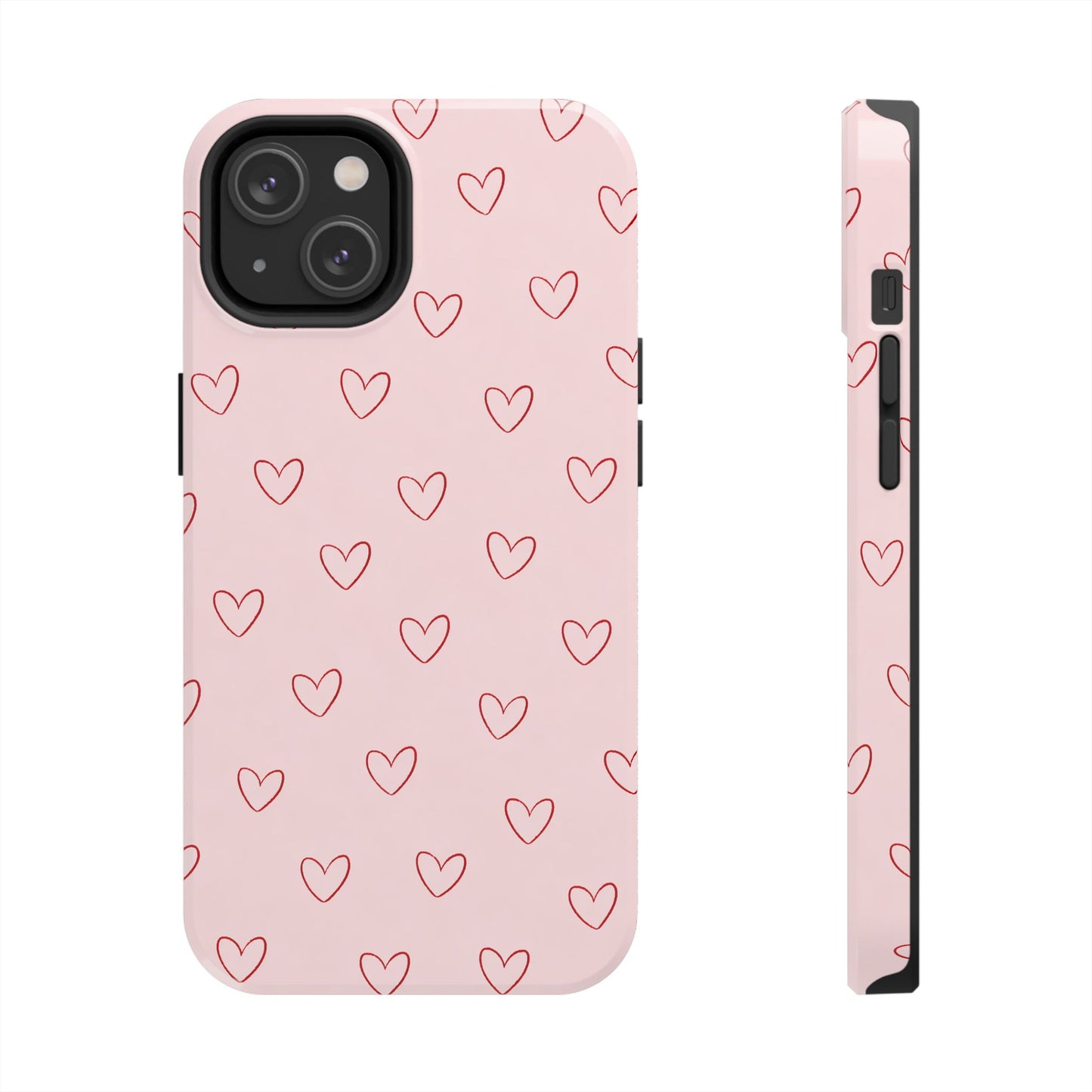 Pink Doodle Hearts Phone Case | Minimal Cute Heart Pattern Tough Case