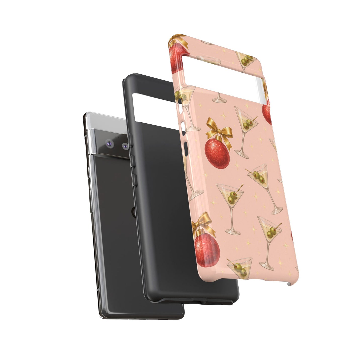 Cocktail Ornament Phone Case – Pink Martini & Cherry Pattern | Glossy or Matte for Iphone, Samsung Galaxy and Pixel
