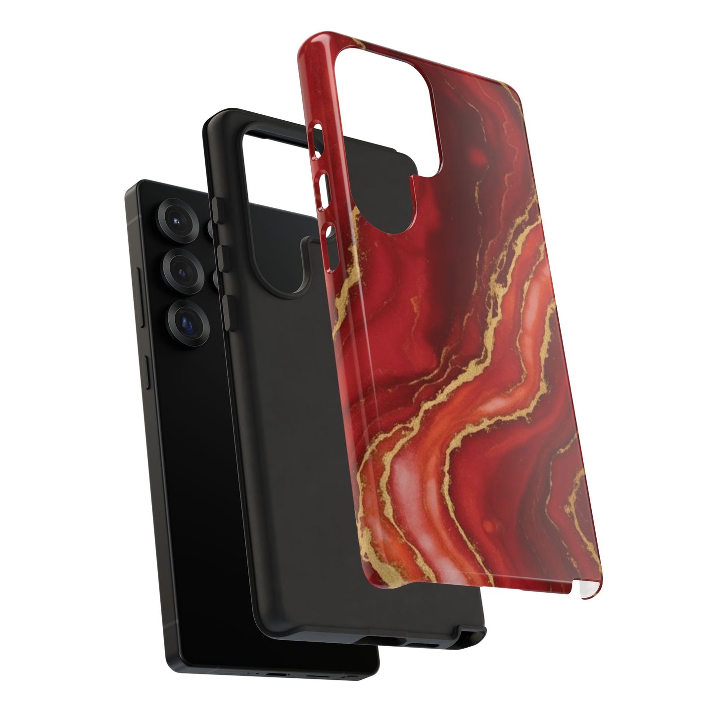 Red Agate Marble Phone Case – Gold Vein Luxury Stone Tough Case (iPhone, Samsung, Pixel)