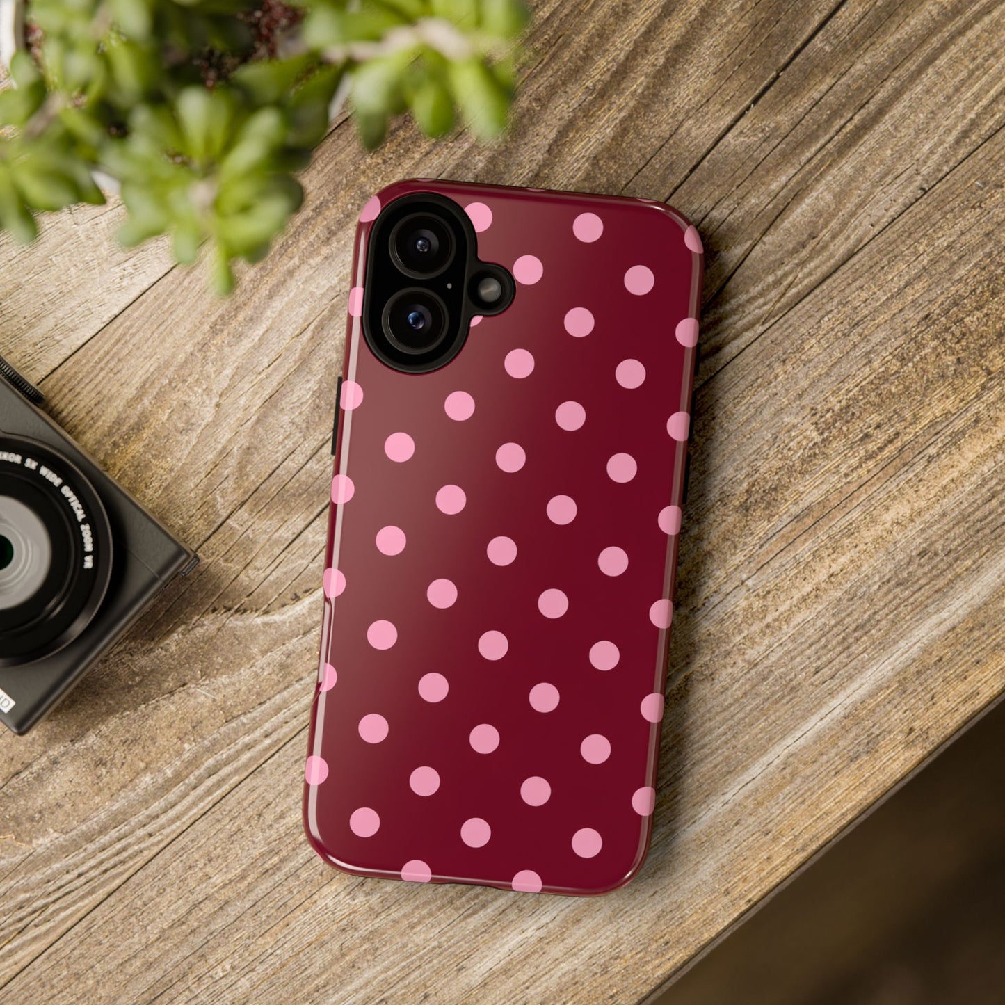 Pink Polka Dot Phone Case – Cute Aesthetic Tough Protective Phone Cover for Iphone, Samsung Galaxy and Pixel