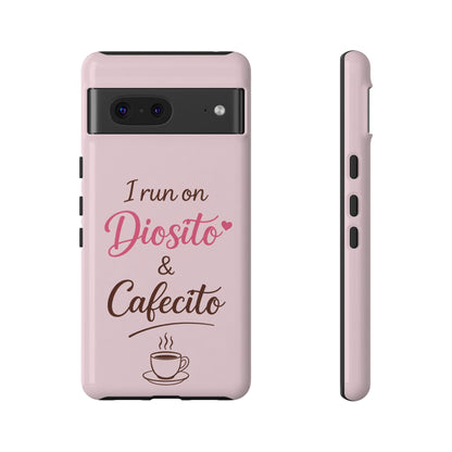 I Run on Diosito y Cafecito Phone Case, Pink Aesthetic Latina Faith Coffee Case, Girly Protective iPhone Samsung Cover