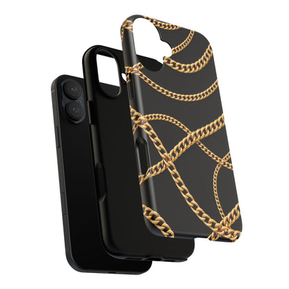 Luxury Gold Chain Phone Case – Black Designer Style Tough Protective Cover for Iphone, Samsung Galaxy and Pixel