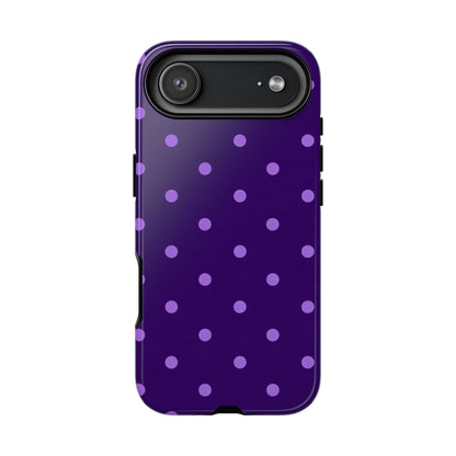 Purple Polka Dot Tough Phone Case – Cute Stylish Durable Protective Cover for Iphone, Samsung Galaxy and Pixel