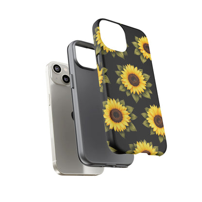 Sunflower Floral Tough Phone Case – Black Background Protective Cover for Iphone, Samsung Galaxy and Pixel