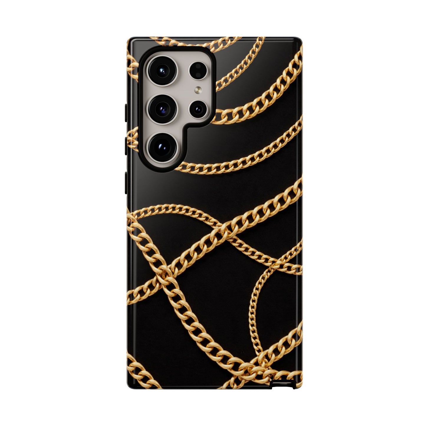 Luxury Gold Chain Phone Case – Black Designer Style Tough Protective Cover for Iphone, Samsung Galaxy and Pixel