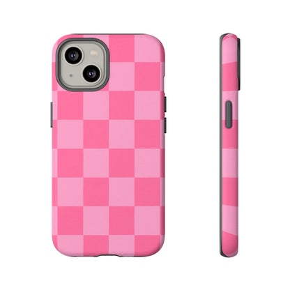 Pink Checkerboard Phone Case – Cute Aesthetic Tough Case for iPhone & Samsung