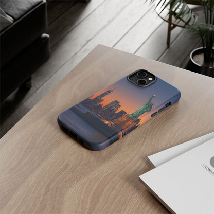 Statue of Liberty Sunset Phone Case – New York City Skyline Travel Aesthetic Tough Case