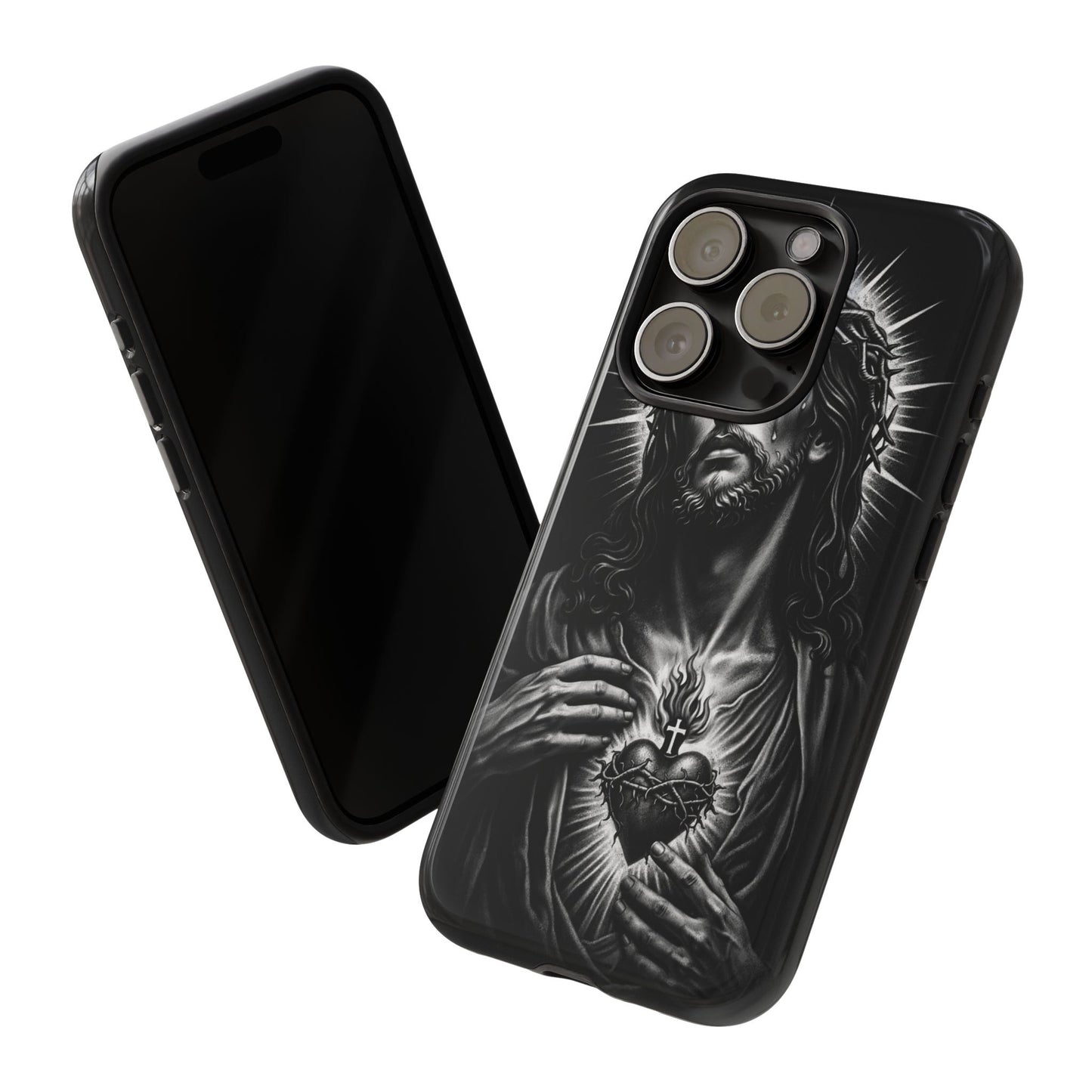 Jesus Sacred Heart Phone Case Black White Christian Faith Aesthetic