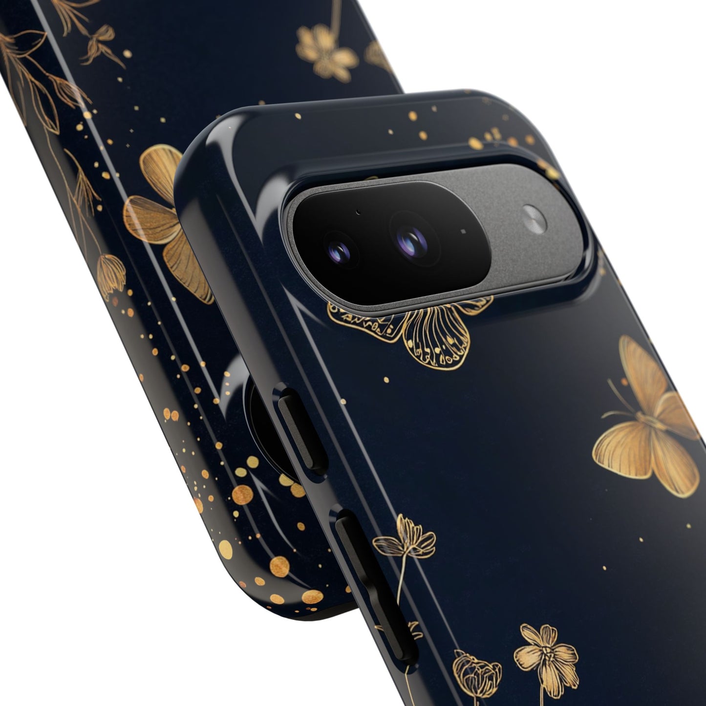 Gold Floral Butterfly Phone Case, Dark Aesthetic Botanical, Elegant Black Luxury iPhone Samsung Cover