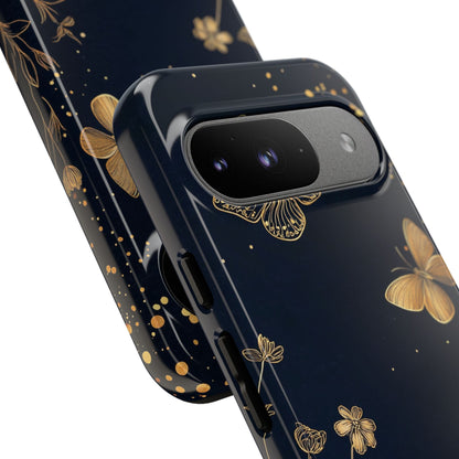 Gold Floral Butterfly Phone Case, Dark Aesthetic Botanical, Elegant Black Luxury iPhone Samsung Cover